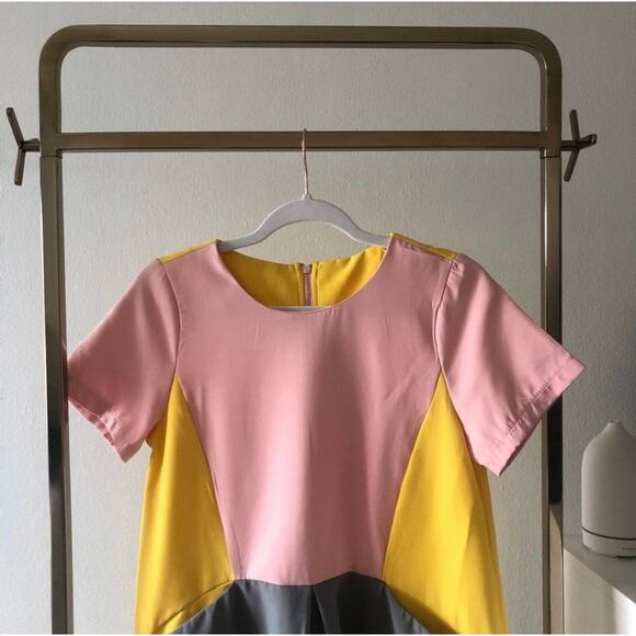 NWOT BlOGGER Fav SHEIN Pink, Yellow, Gray colorblocked dress - Picture 8 of 12